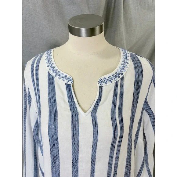 NWT Blue White Striped Embroidered 100% Cotton Tunic Top NWT Resortwear Vacation - Picture 3 of 12